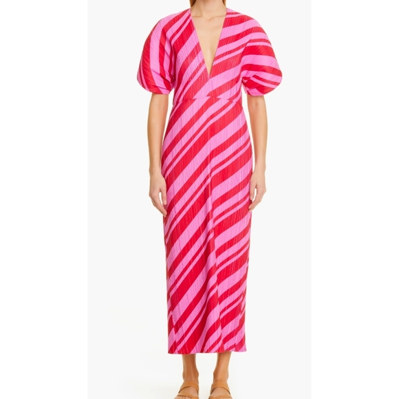 Lela Rose Vibrant Red and Pink Striped Dress Size 10 - Picture 1 of 8